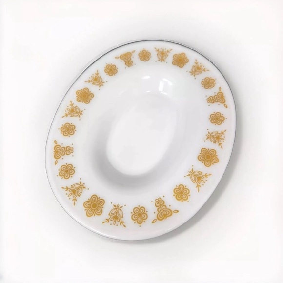 70s PYREX Vintage Gravy Boat & Underplate, Butterfly Gold -  77-U, 77-B - Picture 5 of 6